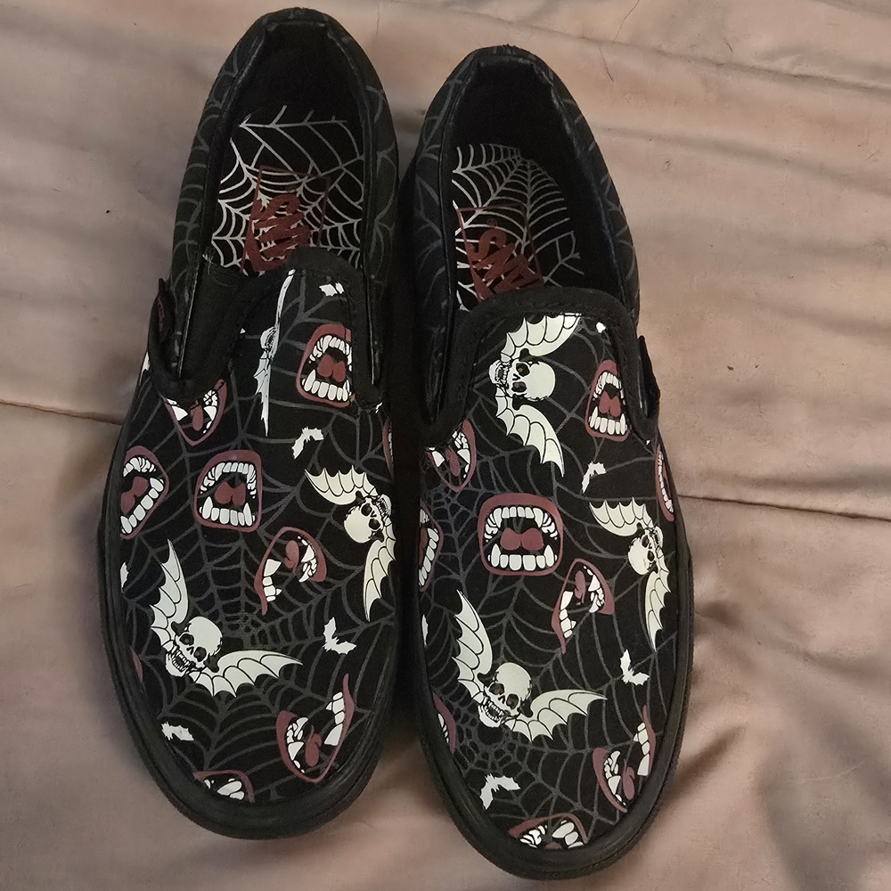 Vans Black and White Bat Print Sneakers